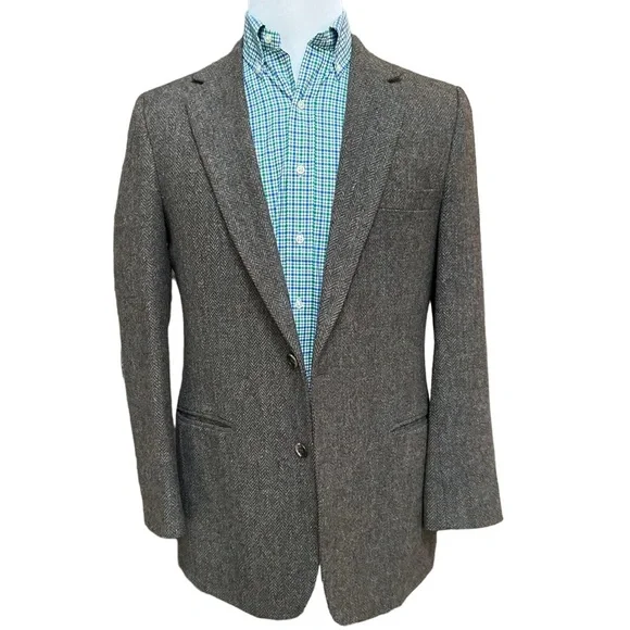 Vintage By Haggar Mens Brown Herringbone Wool Tweed Two Button Sport Coat Sz.42L